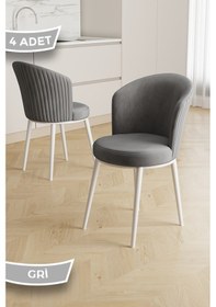 Resim Canisa Risa Serisi 4 Adet Gri Mutfak Sandalyesi Beyaz Metal Ayak 1.sınıf Babyface Kumaş Gri Sandalye Ayaklar Beyaz 