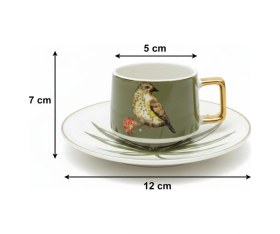 Resim Green Birdy Kuş Figürlü 6 Kişilik Porselen Fincan Takımı Yeşil 