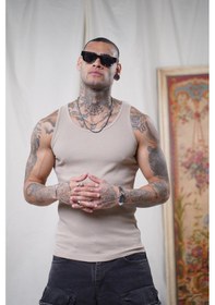 Resim Slim Fit Kaşkorseli Esnek Düz Erkek Sporcu Atlet Bej 