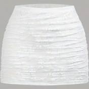 Resim Kadınların Zarif Siyah Çiçek Desenli Dantel Mini Etek - Kısa, Uyumlu, Polyester, Tüm Mevsimler, Kontrast Dantel Detaylı, Kısa Uzunluk, Moda Mini Etek | Çiçek Desenli Etek | Polyester Kumaş 