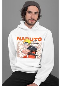 Resim Sevbano Naruto Uzumaki Baskılı Unisex Oversize Naruto Anime Karakter Hood beyaz 