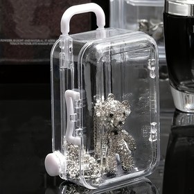 Resim 1 Adet Mini Şeffaf Depolama Kutusu Teddy Bear Tasarımlı - Sevimli Bavul Şeklinde Takı Organizatörü, Tokalı Kapatma Dayanıklı Plastik Çok Amaçlı Ev Dekoru, Fotoğraf Aksesuarları & Masaüstü Eşyaları için, Dekoratif Saklama Kutusu, Çok Amaçlı Kap, Oyunbaz Tasarım, Hafif Kılıf, Takı Rulosu 