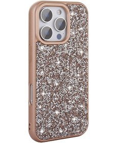 Resim İphone Uyumlu 16 Pro Max Kılıf Parlak Taşlı Tasarım Uzrm Pırlanta Kapak - Gold Gold 