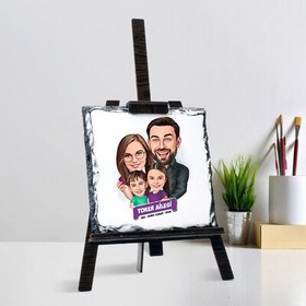 Resim Kız ve Erkek Çocuklu Aile Karikatürlü Şövalye Ayaklı Taş 
