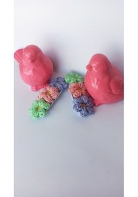 Resim Üç Çiçek Şık Tasarım Amigurumi 2 Li Toka Seti Pastel Tek Ebat Çok Renkli 