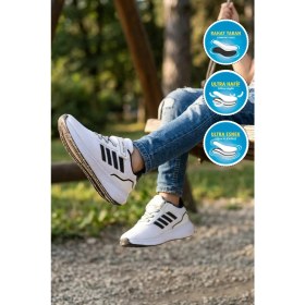 Resim Lafonten Beyaz-Siyah Cırtlı Fileli Hafif Kız Çocuk Spor Ayakkabı 755 F 