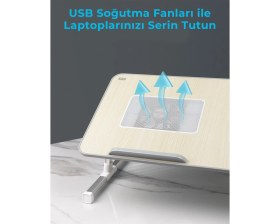Resim Bix Saiji A8 Çok Fonksiyonlu Ayarlı Notebook Soğutuculu Çalışma Masası Gri 
