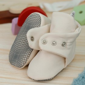 Resim Ella Bonna Organik Pamuk Bebek Pandufu, Kaydırmaz Taban, Yenidoğan Patiği, Ev Kreş Ayakkabısı, Bej 