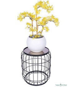 Resim Yapay Çiçek Sitesi Beyaz Küre Saksıda Modern Minimal Tasarım Yapay Bonsai Ağacı Sarı 65 Cm Sarı 