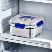 Resim 1800ml Ekstra Büyük Paslanmaz Çelik Gıda Saklama Kabı Mavi Kapaklı - Sızdırmaz, Yeniden Kullanılabilir, Buzdolabı ve Bento Kutuları İçin Mükemmel, Mutfak Malzemeleri 