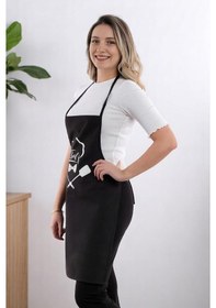 Resim Siyah Chef Leke Tutmaz Kumaş Mutfak Önlüğü Siyah2 