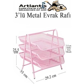 Resim Mavi Metal Evrak Rafı 3 Lü Ve Masaüstü Kalemlik 1 Paket Masaüstü A4 Dosya 3 Katlı Düzenleyici Kağıt Tepsisi Metal Mavi 