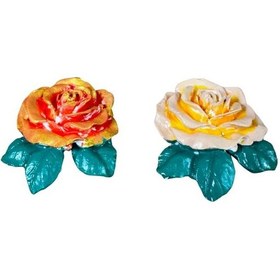 Resim Uretti - Ayşe 7362 9572 El Yapımı Minik 2'li Bej - Gold Renk Gül Magnet - 6 X 7 Cm 