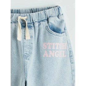 Resim LC Waikiki Lcw Kids Mavi Wideleg Stitch Baskılı Kız Çocuk Jean Pantolon 