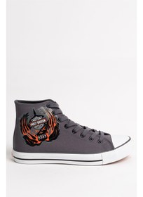 Resim Harley Davidson Plano Erkek Gri Keten Spor Ayakkabı 