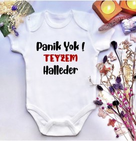 Resim irembaby Unisex Bebek Panik Yok Teyzem Halleder Baskılı Pamuklu Çıtçıtlı Body Zıbın 