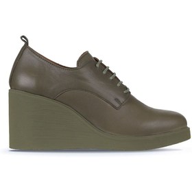 Resim Bueno Shoes Haki Deri Kadın Dolgu Topuklu Ayakkabı 01wz8300 