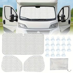 Resim FIAT Ducato 2006-2022 için 7 Katmanlı Alüminyum Termal İzoleli Karavan Pencere Kapağı, PEUGEOT Boxer & Citroen Relay için - UV Koruma, Isı Yalıtımı, Havalandırma ve Saklama Cebi, Kapitone Tasarım | Alüminyum Yalıtım 