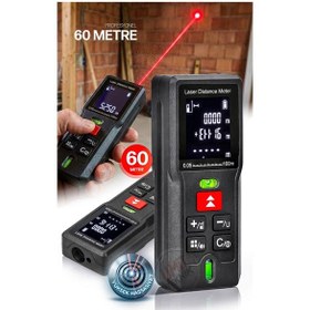 Resim Profesyonel Lazer Metre 60m Su Terazili Hafızalı - Alan Hacim Pisagor Dijital Ölçer Set 