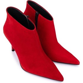 Resim Tamer Tanca Kadın Hakiki Deri Kırmızı Süet Topuklu Bot 1138 5109 Bn Bot Sk25-26 Krmz Mts Suet Kırmızı 