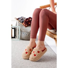 Resim Slipcat Kadın Peluş Kalpli Ev Terliği Peluş Ev Terliği Misafir Terliği Bohça Terliği 