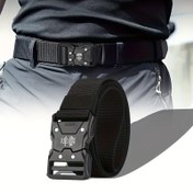Resim Erkek Taktik Kemer - Spor Stili, PP Panel, Plastik Toka, Çok Fonksiyonlu Savaş ve İş Eğitimi Açık Örgülü Kemer ve Kot, Büyük Boy, Alaşımlı Toka, Tuval Malzeme, Siyah 