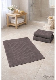 Resim 3 Lü Banyo Ayak Havlusu Seti %100 Pamuk Damatouch Antrasit 