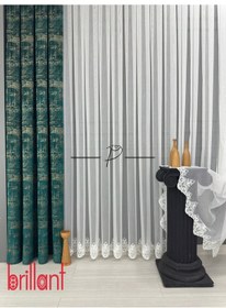 Resim Tül Perde Brillant Tt Zemin Kumaş Enfes Desen Etek İşleme Ekru 