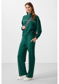 Resim Yeşil Yumuşak Dokulu Dik Yaka Oversize Lastikli Kadın Eşofman Takım - 95349 Yeşil 
