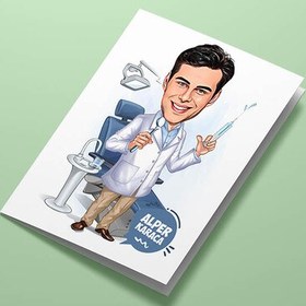 Resim Erkek Diş Hekimi Karikatürlü Tebrik Kartı 