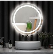 Resim Nuun Dekor 60cm Beyaz Ledli Kumlamalı Yuvarlak Banyo Aynası Dekoratif Duvar Aynası Prizli. Beyaz - Gümüş 