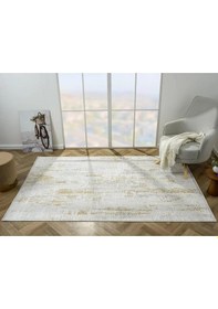 Resim Zenith Zn011a Gri Halı Gold Detaylı Modern Yumuşak Kadife Ince Antialerjik Salon Koridor Halısı-650 Krem 