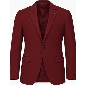 Resim Plus Scorpion Bordo Erkek Tek Düğmeli Blazer Ceket Dokulu Kumaş, Tek Yırtmaçlı Şık Tasarım Bordo 