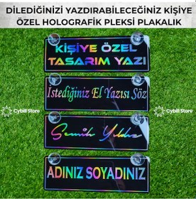 Resim Kişiye Özel Hologram Vantuzlu Dekor Plaka Parlak Siyah Pleksi Oto Aksesuar Vantuzlu 22x7,5 Cm Lazer Kesim 