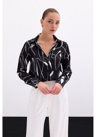 Resim Sateen Yırtmaç Detaylı Gömlek - Siyah-136102 Siyah 