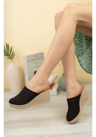 Resim EPAAVM - Dolgu Topuk Önü Kapalı Örgülü Kadın Terlik - İFS6201 Siyah 