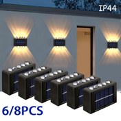 Resim 6/8 adet, 10LED'li güneş enerjili dış cephe duvar lambası, açık hava aydınlatması, dekoratif duvar ışık, ev tipi LED peyzaj lambası, dış mekanlar, avlu, villa, çit, teras, bahçe için uygun 