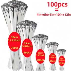 Resim 100 adet (4+6+8+10.48 cm) Paslanmaz Çelik Kendinden Kilitli Bağlantı Tokası - Paslanmaz, Çizilmeye Dayanıklı, Kesmeye Dirençli Ağır Hizmet Tipi Çok Boyutlu Gri Kablo Kelepçeleri Deniz Trafik için, Malzeme Taşıma & Güvenli Sabitleme, Cilalı Görünüm, Paslanmaz Kaplama, Çizilmeye Karşı Dirençli Yüzey 