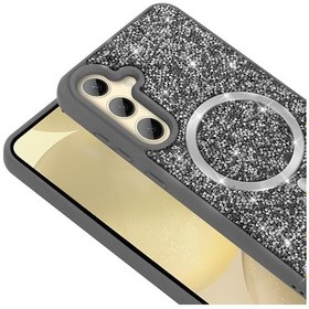 Resim Adige Samsung Galaxy S24 Fe Uyumlu Kılıf Parlak Taşlı Pırlanta Magsafe Özellikli Gri 
