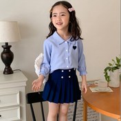 Resim Genç kızlar için çizgili yaka uzun kollu gömlek ve moda düğmeli kıvrımlı etek, ilkbahar ve sonbahar için iki parçalı takım elbise, temperamentli ve kolej tarzı 