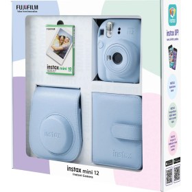 Resim Fujifilm Instax Mini 12 Mavi Fotoğraf Makinesi 10'lu Film Kare Albüm ve Deri Kılıf Bundle Box 