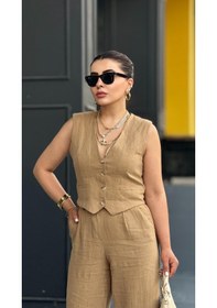 Resim Kahve %100 Ham Keten Astarı Pamuklu Yelek Kahve 
