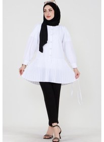 Resim Sevitli Eteği Piliseli Önü Düğmeli Tunik-beyaz-3514-beyaz Beyaz 