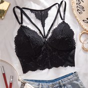 Resim Kadın Dantel Bralette ile Kurdele Detay - Kablosuz, Orta Destek, Göğüs Ped Yok, Düz Renk, Yetişkin İç Çamaşırı 