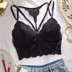 Resim Kadın Dantel Bralette ile Kurdele Detay - Kablosuz, Orta Destek, Göğüs Ped Yok, Düz Renk, Yetişkin İç Çamaşırı 
