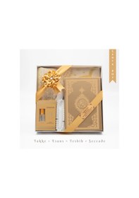 Resim Takke + Esans + Tesbih + Seccade + Kuran Hediye Seti Çanta Boy, Gold 