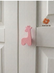 Resim Zürafa Figürlü 3 Adet Dolap Kulpu - Çocuk Odası , Modern Ve Şık 3cm Vida Ve Somun Dahil Pembe 
