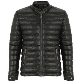 Resim Erkek Siyah Slim Fit İçi Kürklü Şişme Deri Ceket & Mont Siyah 