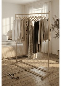 Resim Gold Metal Konfeksiyon Askısı - Minimalist Elbise Askılığı - Butik Tipi Askı Altın 