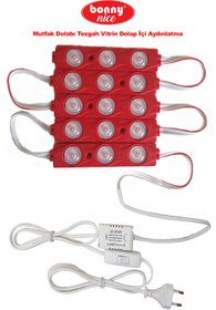 Resim Bonny Nice Çalışma Masası Mutfak Dolabı Tezgah Vitrin Dolap İçi Aydınlatma Modül Led Kırmızı Işık 5’li 